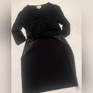 MASON by‎ Michelle Mason Surplice Faux Wrap Lambskin Leather Accents Dress Small